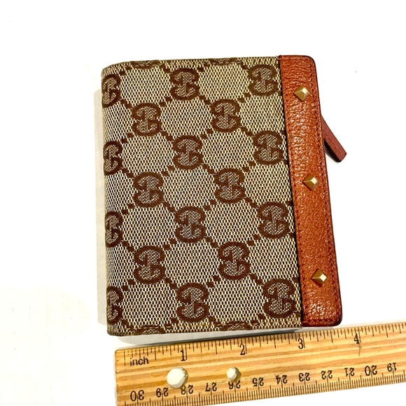 GUCCI Wallet Studded Canvas GG monogram leather trim MADE IN ITALY - Picture 3 of 15